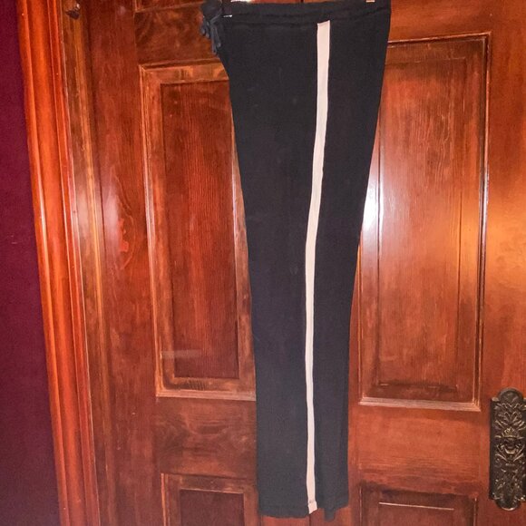 Y2K Black Athleisure Pants with White Stripe, elastic waist with tie - Picture 2 of 9